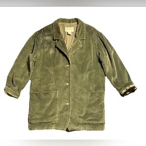 1990s Eddie Bauer Green Corduroy Barn Chore Utility Coat Vintage - M